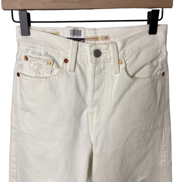 Levi’s Wedgie Straight Jeans Cloud Bank Size 24 Ankle Raw Hem High Waist - Picture 7 of 8